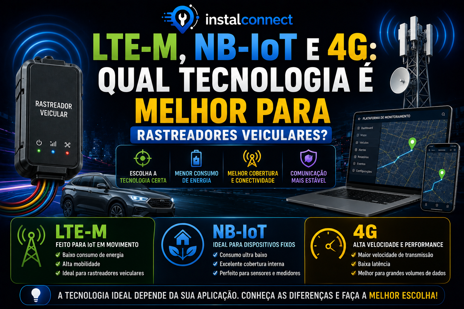 LTE-M, NB-IoT e 4G: Qual Tecnologia é Melhor para Rastreadores Veiculares?